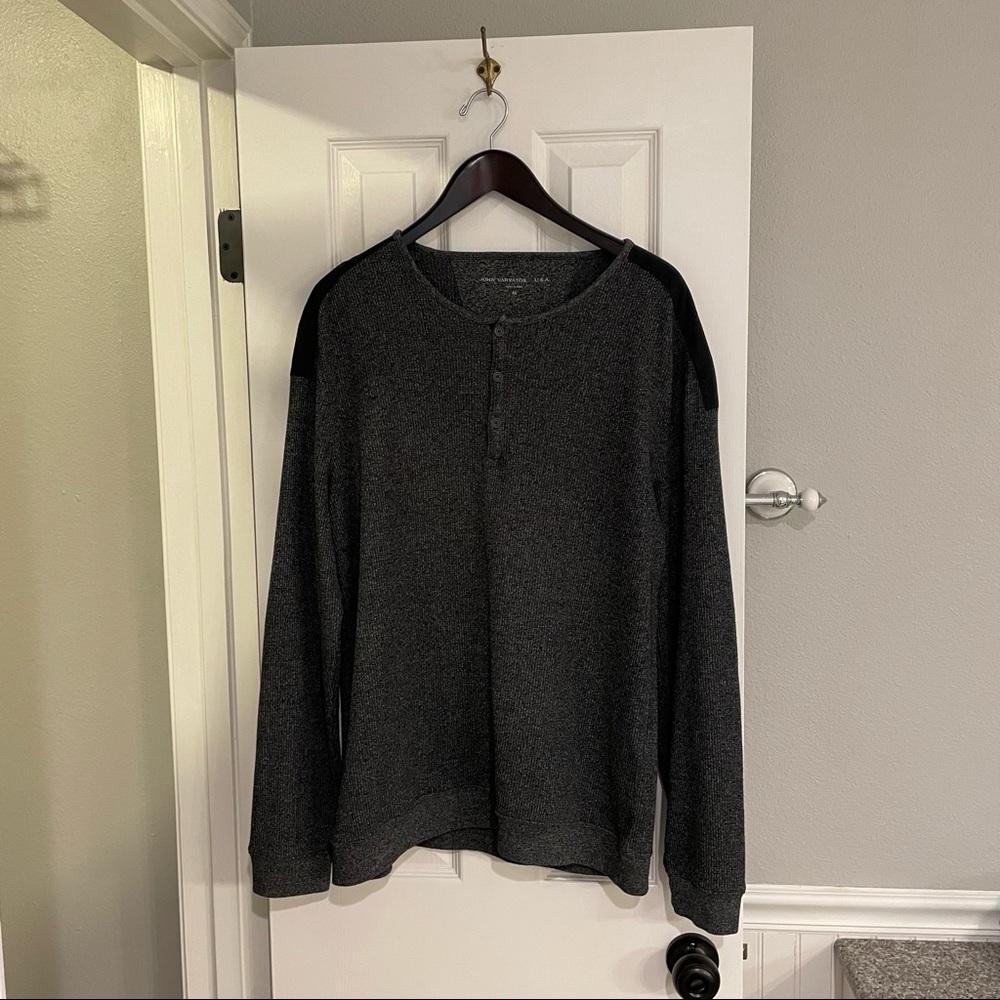 John Varvatos Charcoal Grey Thermal Knit Henley XL